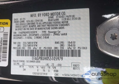 2025 Ford Mustang Ecoboost Premium из США, поврежденный, VIN 1FAGP8UH0S5105979